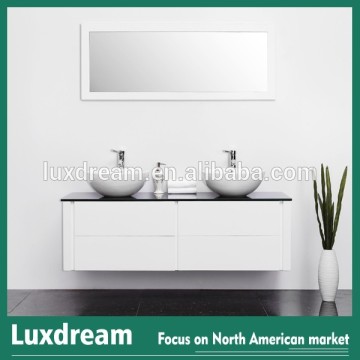 Double Vessel Sink Bathroom Cabinet with Glass Top- White