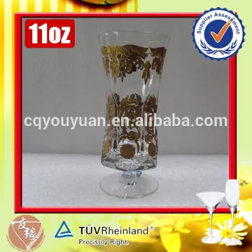 Antique glass cup 11oz gold decaled stemmed handblown glass drinkware