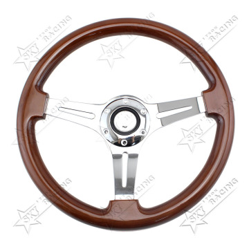 Vintage 350mm Wooden Luxury Steering Wheel - 3 Spokes, 14 Inch