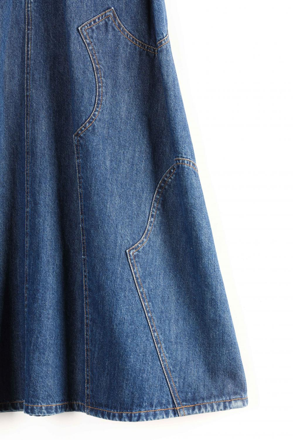 Splicing Large Swing Long Denim Skirt