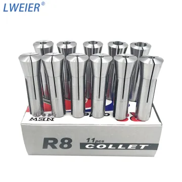 R8 Collet Set for Milling Chuck - Precision Machine Tools 65Mn Spring Inch Size 10pcs