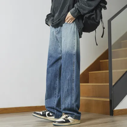 Men's Summer Gradient Jeans: Versatile Loose Casual Trendy Retro Straight Leg Pants