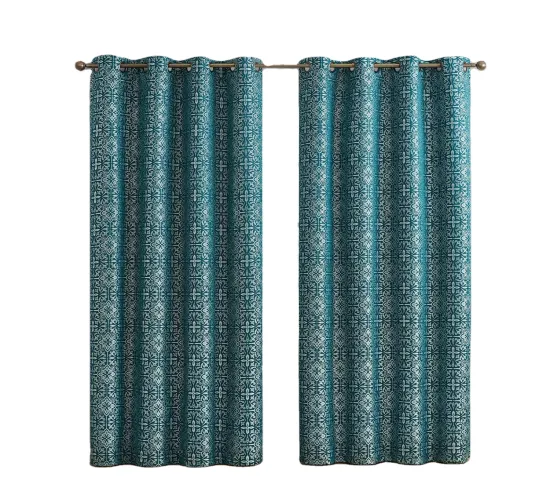 OEKO TEX Certified 100% Polyester European Luxury Geometric Pattern Blackout Jacquard Curtain: Total Light Block for Bedroom