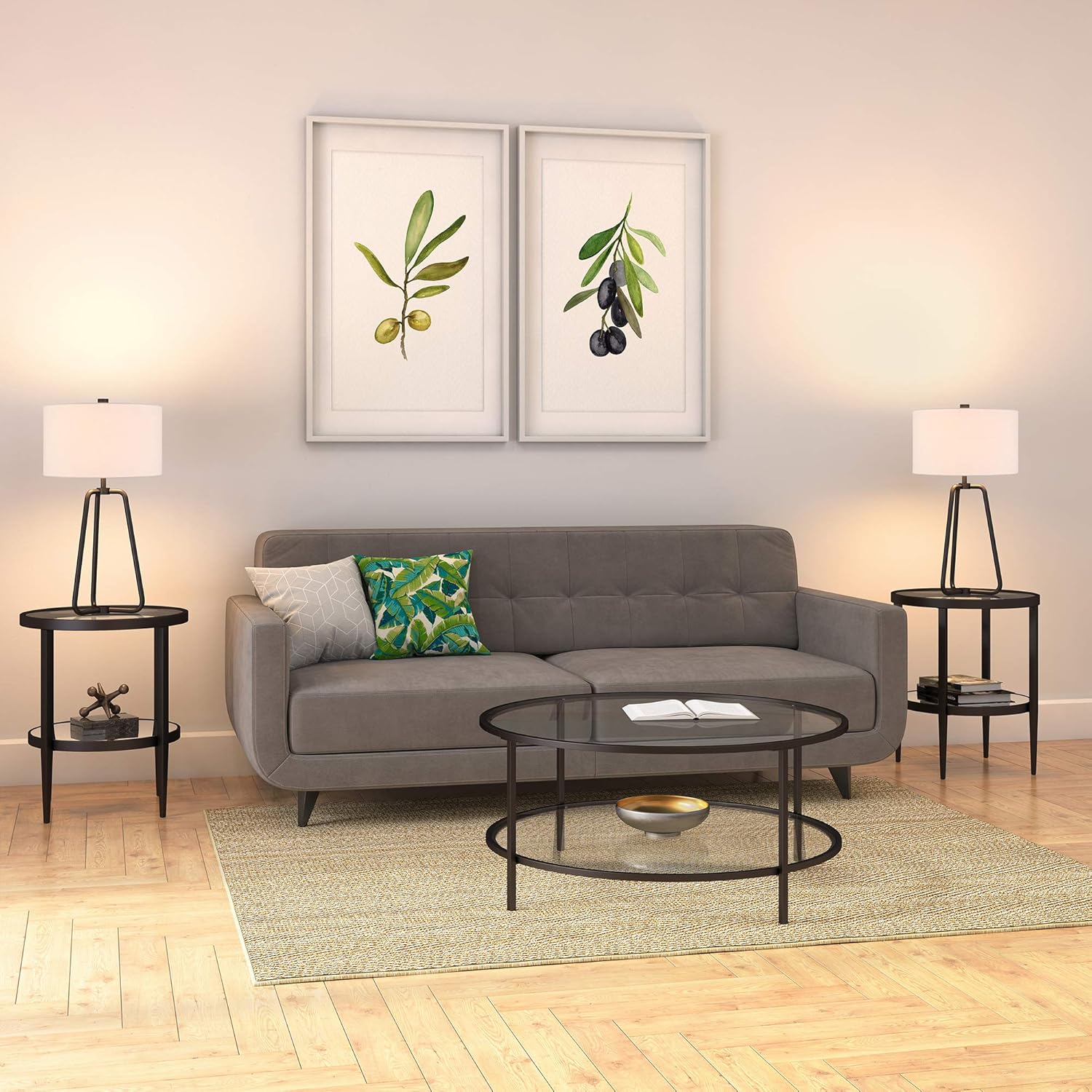 Curved Mid-Century Tall Lamp with Soft Drum Shade (7)