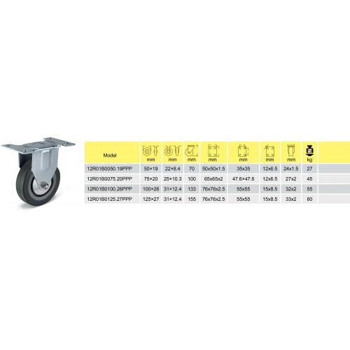 Light Duty Caster with Flat Bottom Fixed Wheel