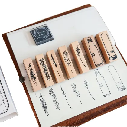 Retro Cartoon Plant Seal Wooden Stamp Set