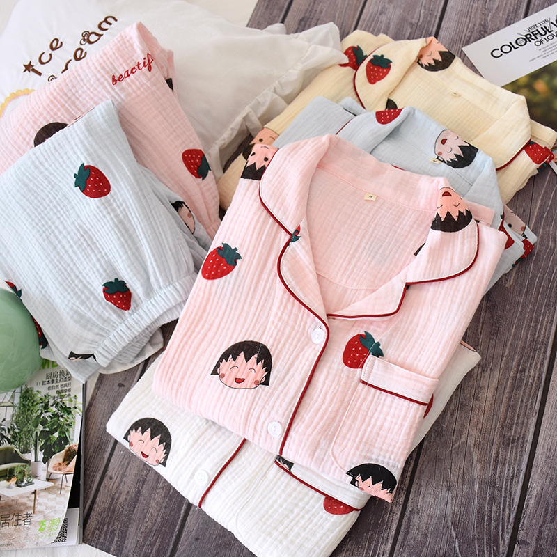 Wanita Sleepwear Home Sets Cartoon Print Cotton Piyama