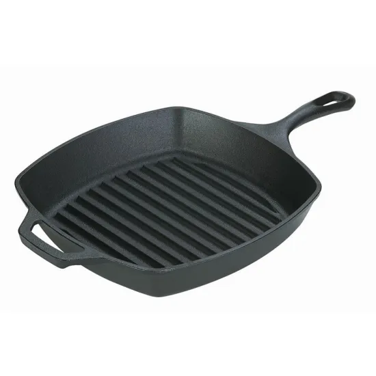 Black Ribbed Bottom Cast-Iron Skillet For Low-Fat Cooking Black cast-iron skillet for Kitchen
