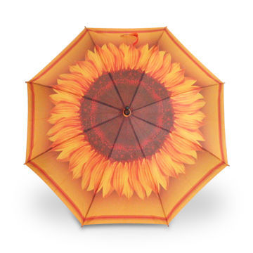 Umbrella for Ladies' in Sunflower Design, Black Metal Frame, J Shape Handle, Automatic Open Function