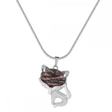 Labradorite Luck Fox Necklace for Women Men Healing Energy Crystal Amulet Animal Pendant Gemstone Jewelry Gifts