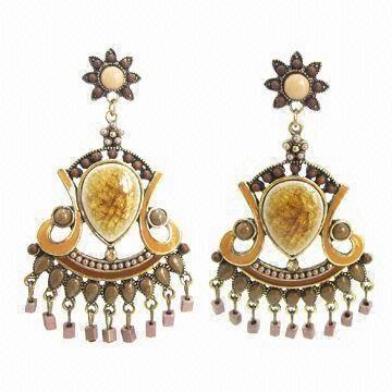 Resin Pendant Drop Earrings, Made of Zinc Alloy