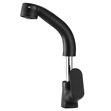 Black color copper material single handle deck mount lift up down with pull down sprayer bathroom basin faucet