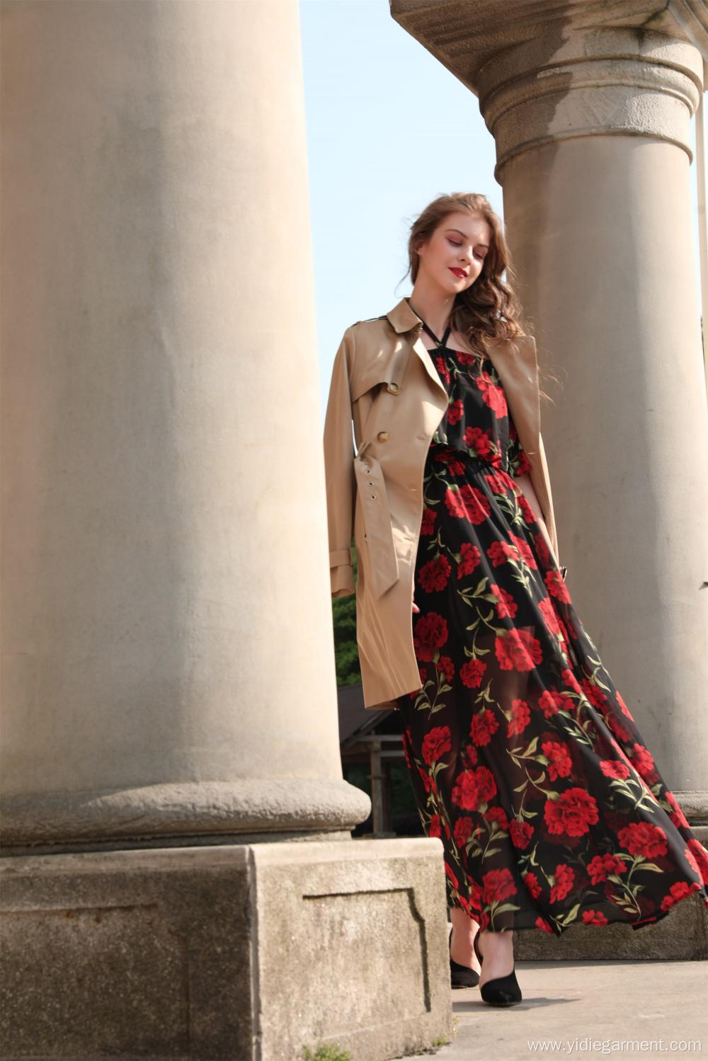 Red Floral Off Shoulder Maxi Dress