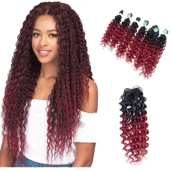 iron-resistant 3pack magic weave synthetic hair extensions in packs, synthetic futura fiber hair bundles bulk with closure
