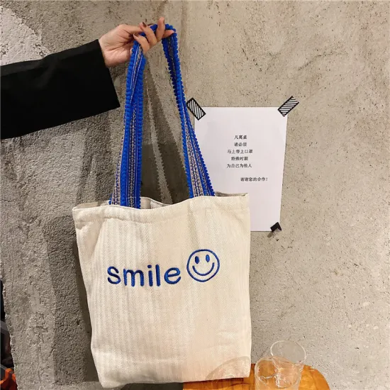 Customizable Logo Printed Cute Smile Canvas Tote Bag