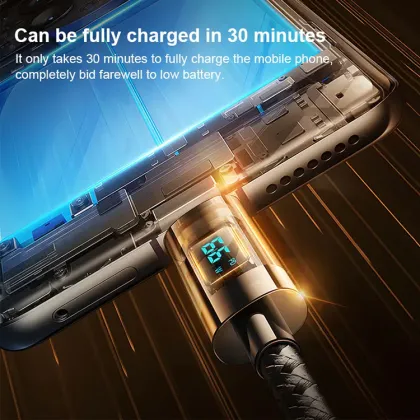 100W Transparent Digital Display Data Cable PD30W for Huawei Type-C 66W Phone Charging