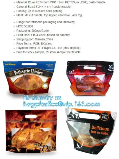 Hot Deli bag Chicken stand up pouch bag, matt transparent frozen chicken BOPP/CPP packaging bag, Hot Chicken bag