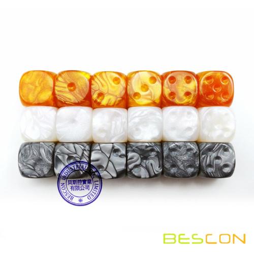 BESCON crudo sin pintar mármol 16MM juego de los dados con el lado de 6 en blanco, 3 Color surtido conjunto de 18pcs, Die mármol blanco