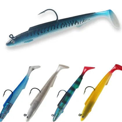 Sand Eel Sinking Lure - Rubber Fish with Jig Head Mackerel Soft Plastic Fishing Lures