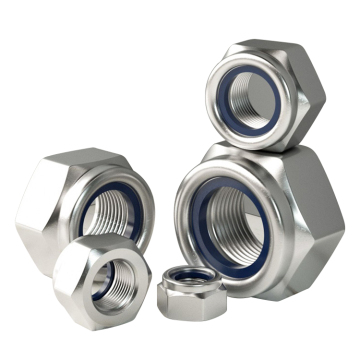Metal Hex Nuts with Nylon Insert Locks in Stainless Steels 304 and 316, Featuring Anti-Slip Properties and DIN 985 Standards
