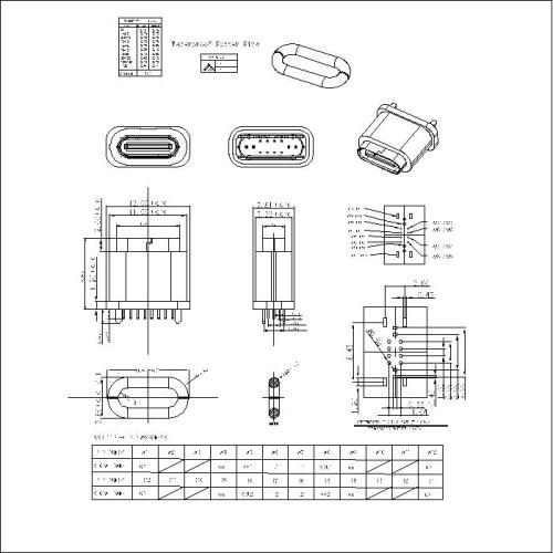 16pin Waterproof USB Female Base 180 Degree Vertical