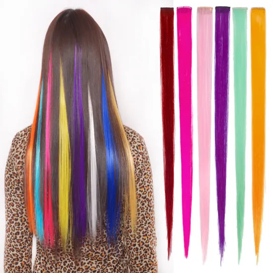 Factory Price Crochet Hair Colorful Synthetic Straight Hair Clip Hair Extension Rainbow Cheapest Party Highlights  Braiding
