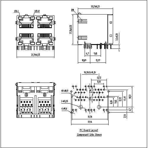 ATRJ5922-8P8C-X-C1-H-B RJ45 Jack Side Entry 2X2P Shielded With LED & EMI