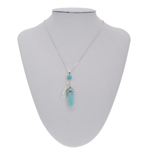 Turquoise Feather Hexagonal Prism Pendant Necklace