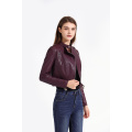 Ladies hot sale leather women jacket with belt