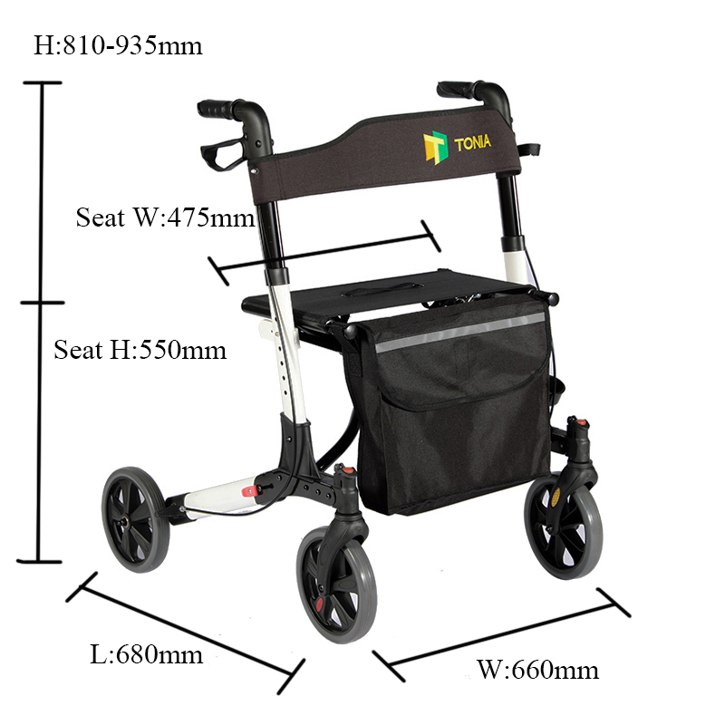 Quatre roues pliant Walker Rolling Mobility Walking Aid Rollator avec siège et dossier de roues pour les seniors et les adultes