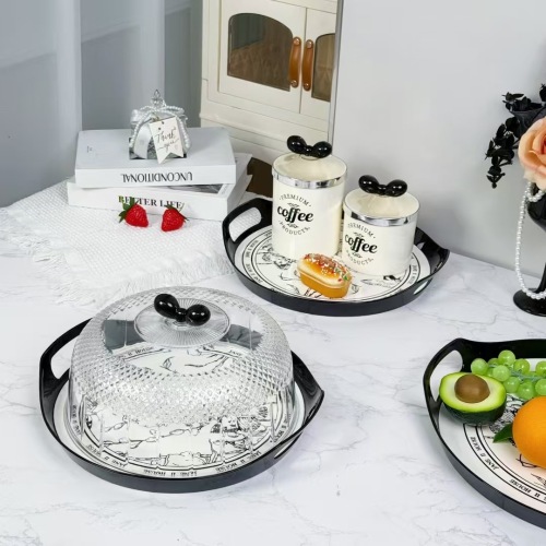 Stylish Handled Decorative Plastic Storage Tray for Food