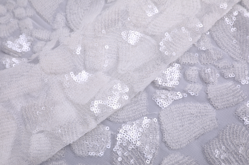 3mm Chalk White Sequin Embroidery Fabric
