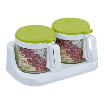 2 Bowls Condiment Set, Made of Soda-lime Glass and PP Materials, Sized 20.2 x 12.3 x 10cm