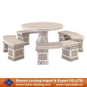 Red stone benches with table