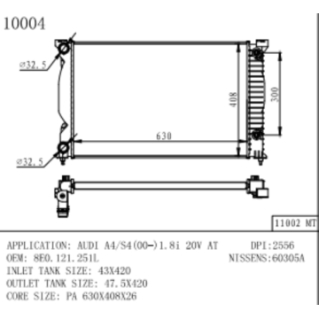 Radiateur pour Audi A4 / S4 1.8i 20V OEM 8E0121.251L