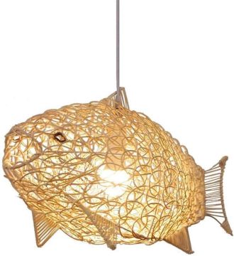 Japanese Style Fish-Shaped Lantern Pendant Lighting with Rattan and Natural Bamboo for Dining Room