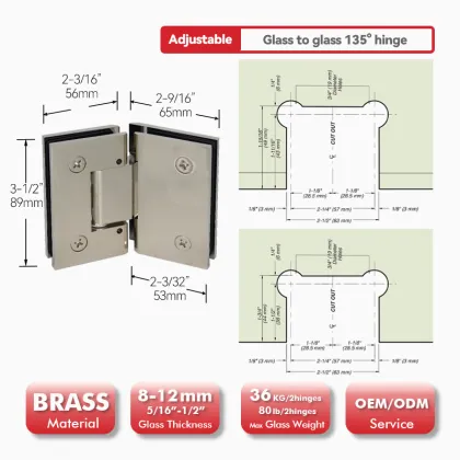 Adjustable Tempered Glass 135° Glass to Glass Hinges