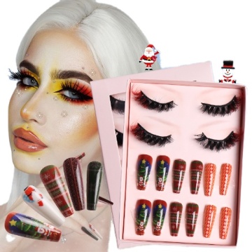 Nerzfarbene falsche Wimpern und Nagel -Schönheits -Set