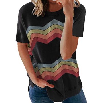 Damen Kurzarm Grafik Crewneck Loose Casual T-Shirt