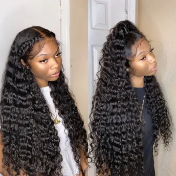 Hd full lace human hair wigs Natural Water wave peruvian hair human hair wigs Shoulder length black wig