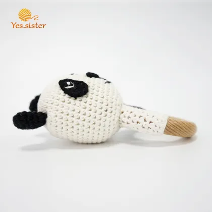 Cute Wooden Crochet Panda Rattle Teething Toys