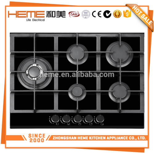 Wonderful 5 burners gas cooker with glass panel gas cooktop for sale