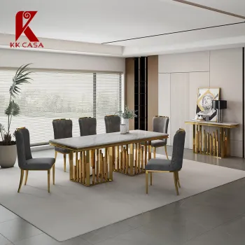 Foshan Marble Dining Table Set with 6 Chairs for Sale