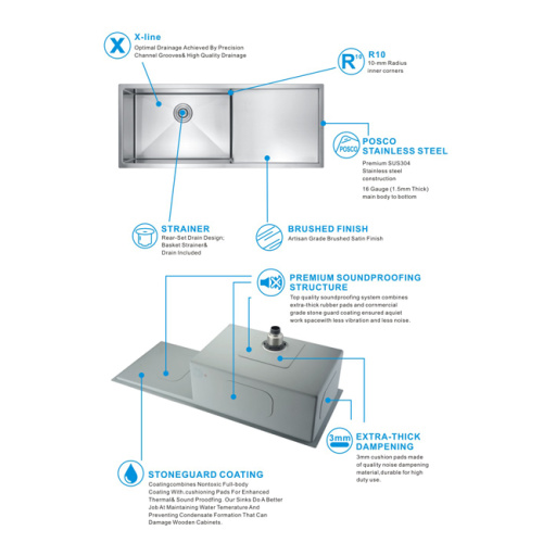 Undermount Stainless Steel Kitchen Sink with Drainboard