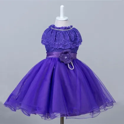 Wholesale Clothing Crocheting Belted Baby Dress Girls Elegant Lace Flower Girl Dress
