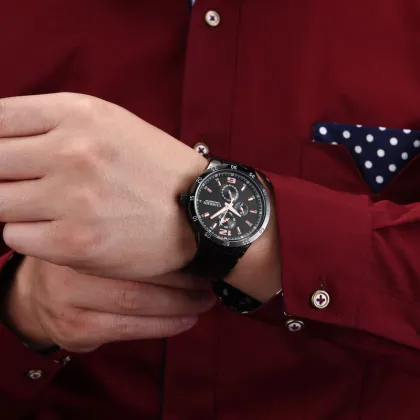 current promotional three eyes six hand quartz watch