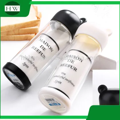 portable double wall MAISON DE REEFUR cartoon bear glass drinking juice milk water bottle mug cup