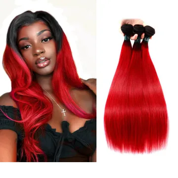 Factory Price 100% Indian Human Hair 1b/red Ombre Color Hair Bundles Cuticle Aligned Mink Virgin Straight Hair Extension Vendors