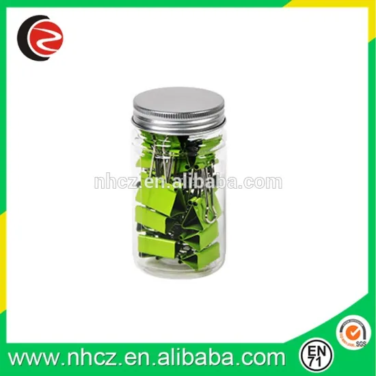 Green 32MM Binder Clips in Glass bottle