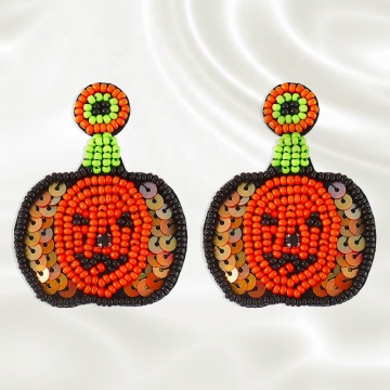 DADA Halloween Pumpkin Sequin Earrings - Fashion Personality Rice Bead Grimace Funny Studs for Girls